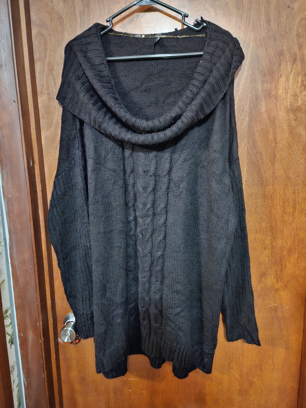 Massini Black Cowl Neck Cable Knit Sweater